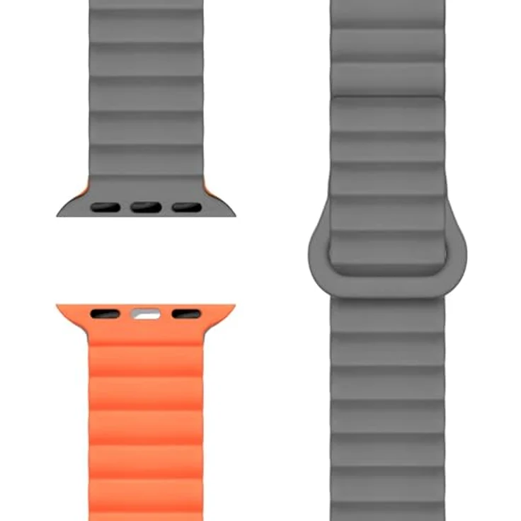 NALIA Core Magnet Armband für Apple Watch Ultra/SE/10/9/8/7/6/5/4/3/2/1, Atmungsaktives Silikon Loop mit Rillendesign, Vulkangrau, für Handgelenke 130-210mm – Bild 1