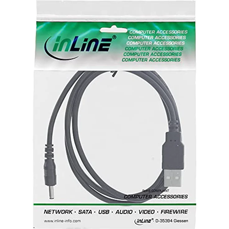 InLine USB DC Stromadapterkabel, USB A Stecker zu DC 3,5x1,35mm Hohlstecker, schwarz, 1m (26806A) – Bild 4