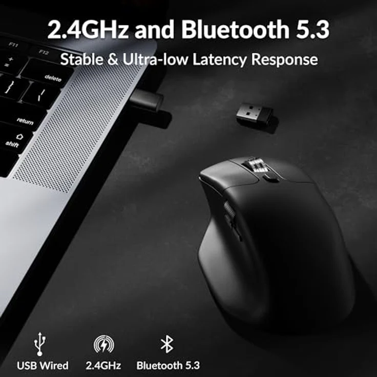 Keychron M6 Silent, Ergonomische drahtlose optische Maus mit 1000 DPI, leisen Klicks und programmierbaren Tasten, schwarz – Bild 2