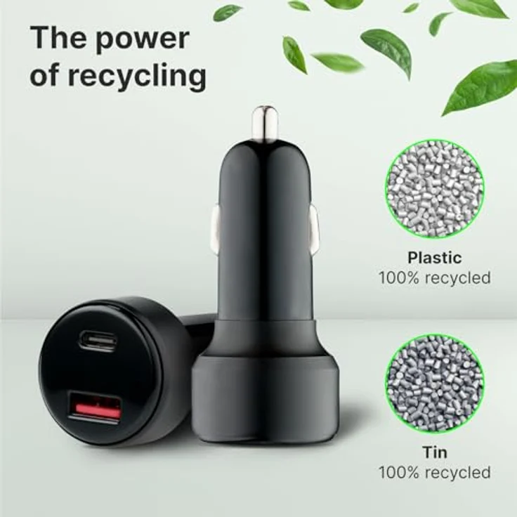 Qualo QRLS-AC-01-32 Recycling Autoladegerät, USB-A / USB-C, 32W, schwarz, mit Schnellladeprotokollen PD und QC, geeignet für PKWs und Lkw – Bild 3