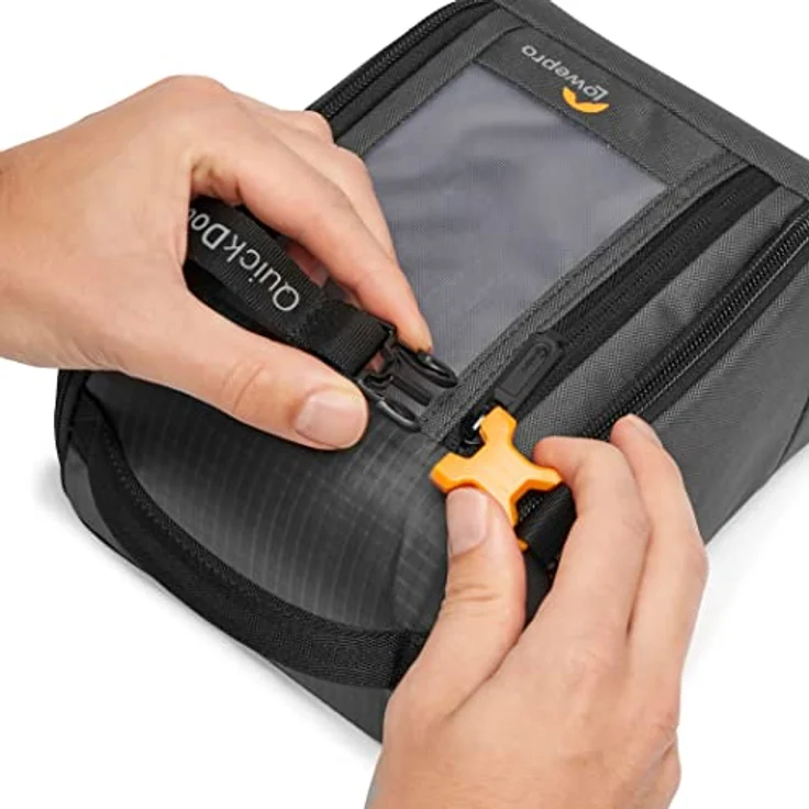 Lowepro GearUp Creator Box Medium II, Spiegellose und DSLR-Kameratasche, Kameratasche mit QuickDoor-Zugang, Hergestellt aus Recyclingmaterial, Orange Gepolsterte Innenfächer, Grau – Bild 5