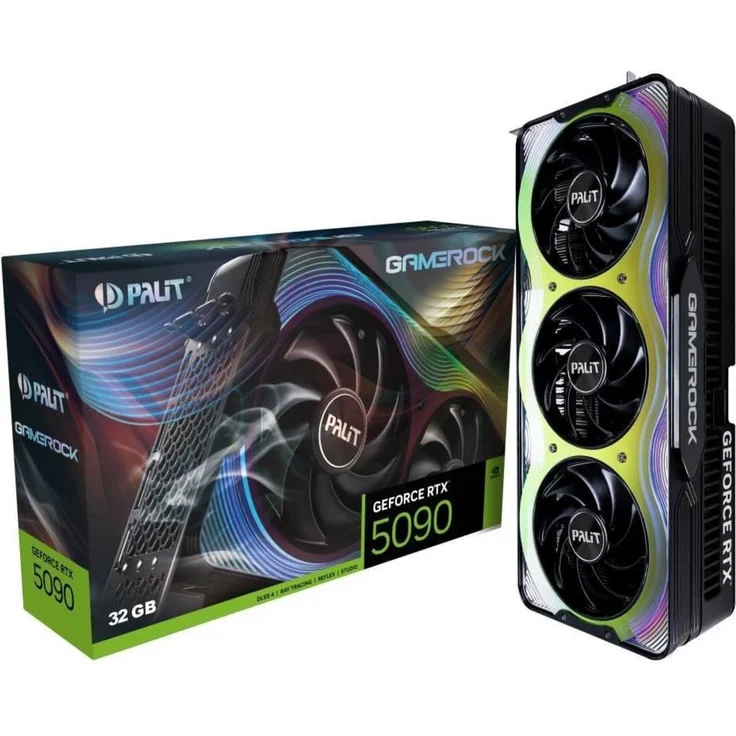 Palit Palit GeForce RTX 5090 GameRock Grafikkarte (32 GB, GDDR7) mit TurboFan 4.0 und Chameleon Panel, Schwarz – Bild 1