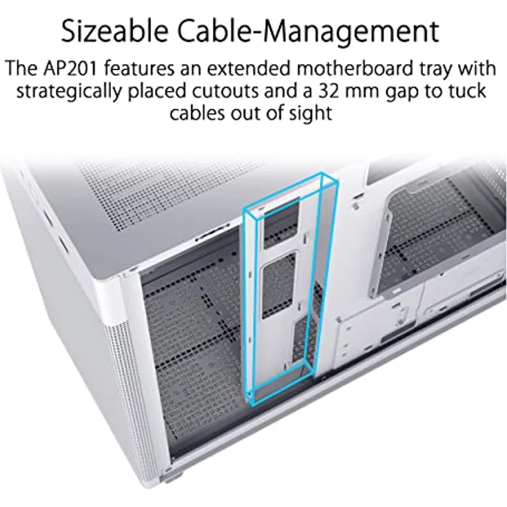 ASUS Prime AP201 Tempered Glass MicroATX Gehäuse weiß (33 Liter, unterstützt 360-mm-Kühler, Grafikkarten bis 338 mm Länge und Standard-ATX-Netzteile, USB-C Anschluss, Seitenteile aus Glas) – Bild 5