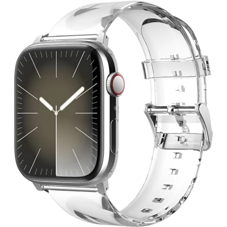 elago Clear Band, Transparentes Smartwatch Ersatzband für Apple Watch 10/9/8/SE2/7/SE/6/5/4 und Ultra 2/Ultra [49/46/45/44/41/40/38/39mm], aus strapazierfähigem TPU-Material, ergonomisches Design, austauschbare Schnalle – Bild 1