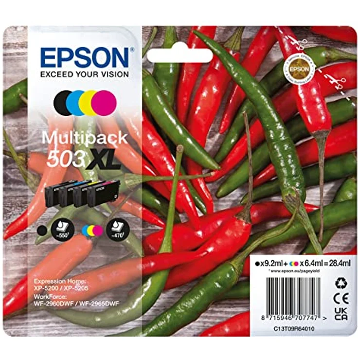 Epson Original 503XL Tinte Chili Multipack 4-farbig XL, XP-5200 XP-5205 WF-2960DWF WF-2965DWF, ReadyPrint Flex-Tintentarife