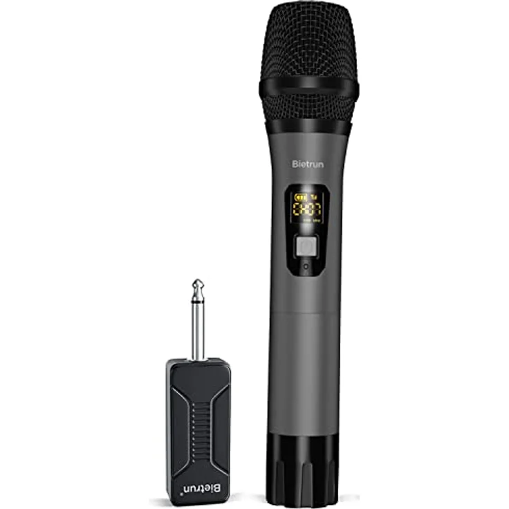 Bietrun Kabelloses UHF-Handmikrofon mit wiederaufladbarem Empfänger, dynamisches Metallmikrofon, 160 Fuß Reichweite, 4 Stunden Akkulaufzeit, für Karaoke-Maschine – Bild 1