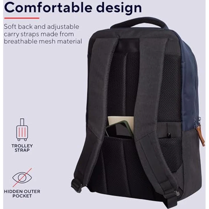 Trust Lisboa Laptop Rucksack Herren 16 Zoll, Reiserucksack 23 Liter mit Trolley-Gurt, Backpack aus Recycelten PET-Flaschen, Handgepäck Rücksack Damen Schule Arbeit Reisen Business - Blau – Bild 4