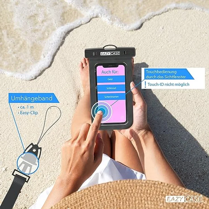 EAZY CASE Unterwasserhülle, wasserdicht Schwarz für Smartphones bis 6,7 Zoll, IPX8 zertifiziert mit Umhängeband – Bild 2