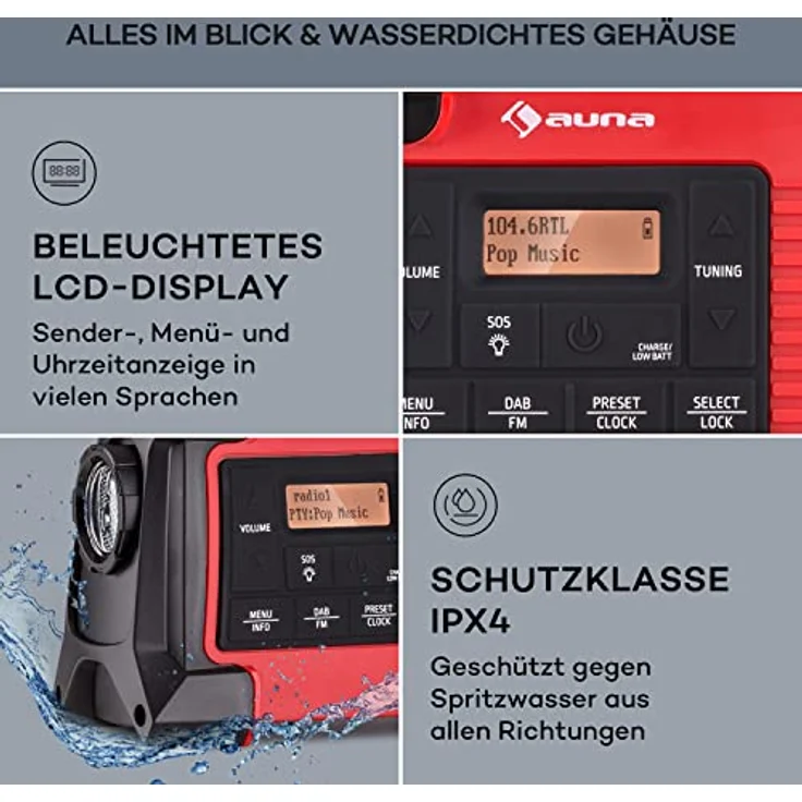 Auna Patagonia DAB+, Aufladbares DAB-Radio mit Bluetooth, LCD Display, Wecker, retro, mit Batterie und Netzstecker, USB & Streaming, 1W – Bild 5