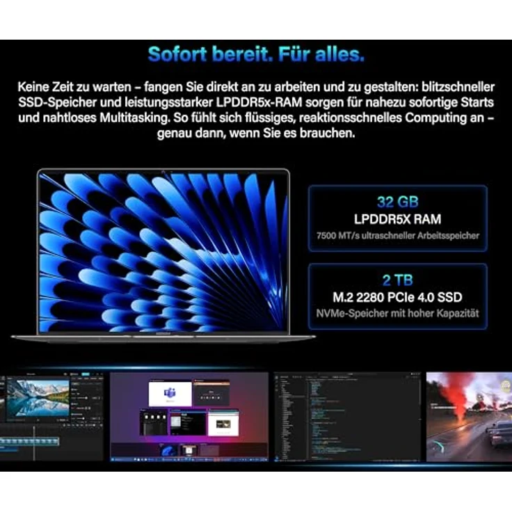 GEEKOM GeekBook X14 Pro, 14" 2.8K OLED Laptop, 999 g, Intel Core Ultra 9-185H, 32GB RAM, 2TB SSD, bis zu 16 h Akku, Windows 11 Pro, Fingerprint-Sensor – Bild 5