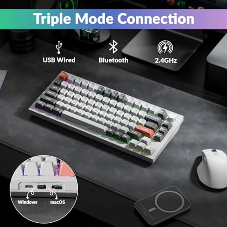 Keychron Q1 Ultra 8K, Kabellose mechanische Tastatur mit 75% Layout, Aluminium, ZMK-programmierbar, 82 Tasten, POM Switch - Banana, RGB, 2,4 GHz/Bluetooth, kabelgebunden, QWERTY US – Bild 3