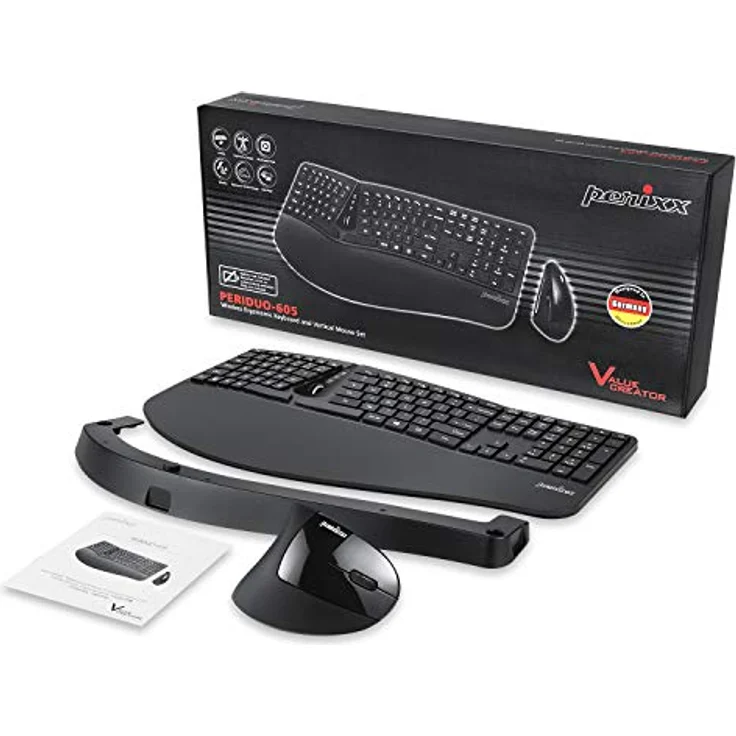 Perixx PERIDUO-605BDE Funk Tastatur, Maus-Set Deutsch, QWERTZ, Schwarz Ergonomisch, Multimediatasten, Handballenauflage – Bild 6