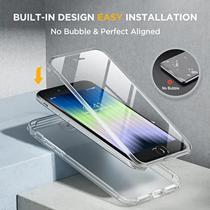 Miracase 360 Grad Hülle für iPhone SE 2022/SE 2020/iPhone 8, Ganzkörper Schutzhülle mit eingebauter Glas Displayschutzfolie, stoßfest, transparent – Bild 5