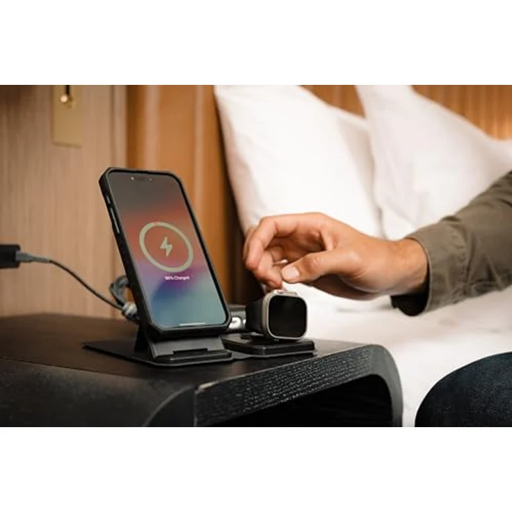 URBAN ARMOR GEAR SRGE 3in1 Reise-Ladegerät faltbar Schwarz/Grau, iPhone/AirPods/Apple Watch Wireless-Charger, Magnetisch, Inkl. Tasche/USB-C auf USB-C Kabel/globaler Netzadapter – Bild 2