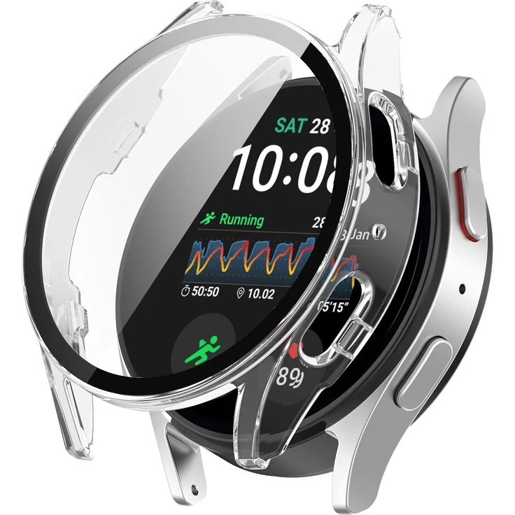 Wigento Kunststoff Hülle für Samsung Galaxy Watch 7 40mm, Transparent mit integriertem Schutzglas und perfekter Passform