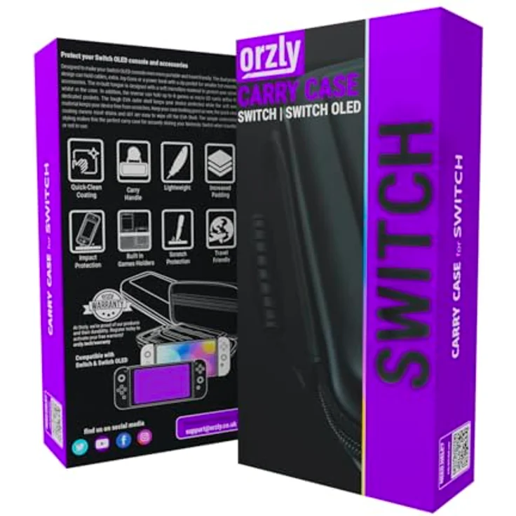 Orzly Tragetasche für Nintendo Switch, Hartschalen Aufbewahrungstasche mit Platz für Konsole, 2 Joy-Con Controller und Zubehör, Lila – Bild 3