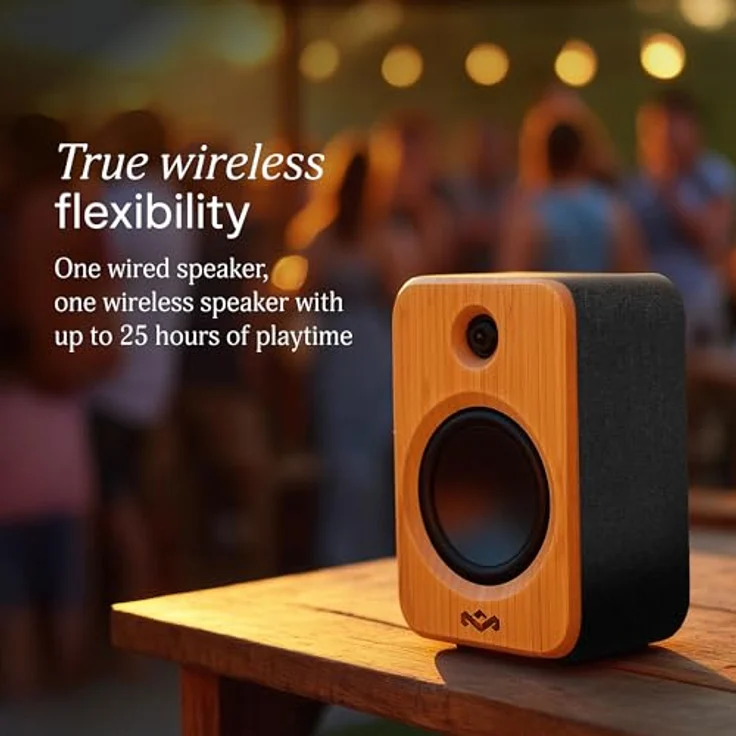 House Of Marley EM-JA028-SB, Get Together Duo 2, Verkabelte und kabellose Stereo-Lautsprecher aus Holz, Schwarz, mit bis zu 25 Stunden Akkulaufzeit und True Wireless Stereo Funktion – Bild 6