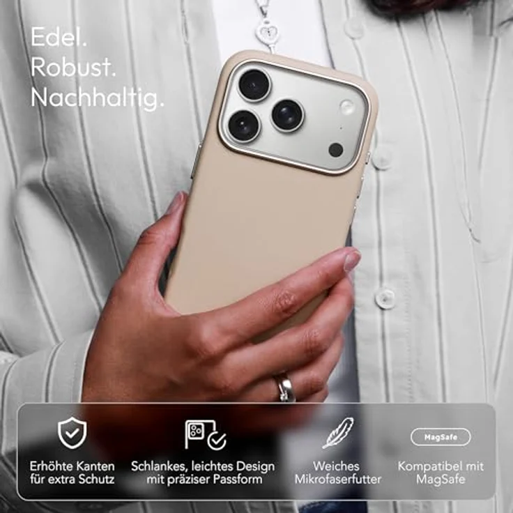 VONMÄHLEN Like Leather Case, luxuriöse Hülle aus veganem Leder für iPhone 17 Pro Max, MagSafe-kompatibel, umweltbewusst und elegant, Cream – Bild 2
