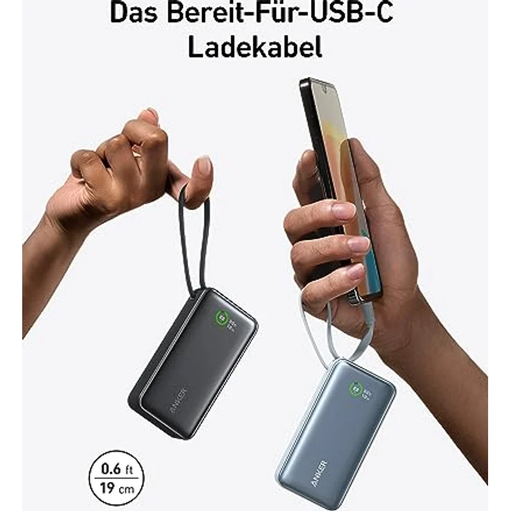 Anker Nano Powerbank,10.000mAh Powerbank mit eingebautem USB-C Kabel, PD 30W Höchstleistung mit 1x USB-C, 1x USB-A, kompatibel mit iPhone 15/14 Serie, MacBook, Galaxy, iPad, AirPods und mehr(Schwarz) – Bild 3