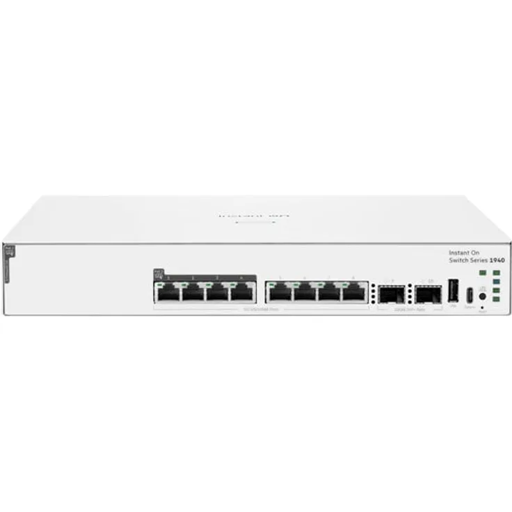 Hewlett Packard Enterprise HPE Networking Instant On 1940, L2+ Managed Switch mit 8 PoE++ Ports und 2 Gigabit SFP Uplinks, rack- und wandmontierbar