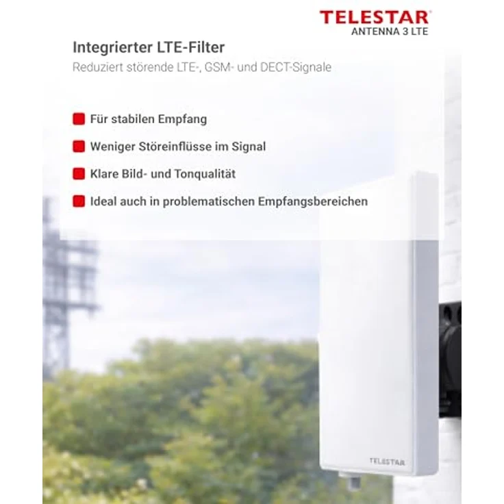 TELESTAR Antenna 3 LTE, Aktive DVB-T2 Antenne mit 28 dB Signalverstärkung, für Innen- und Außenbereich, Weiß – Bild 4