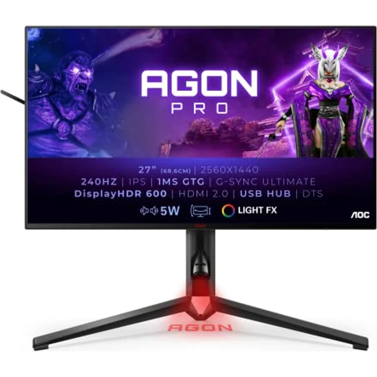 AOC Agon Pro AG274QG - 27 Zoll QHD Gaming Monitor, 240 Hz, 1 ms, HDR600, G-Sync Ultimate (2560x1440, HDMI, DisplayPort, USB Hub) schwarz – Bild 1