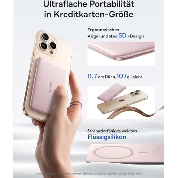 Baseus Magsafe Power Bank Ultra Slim, 5000mAh, Magnetische Powerbank für iPhone 16/15/14, 20W Schnellladung, LED-Display, Rosa – Bild 2