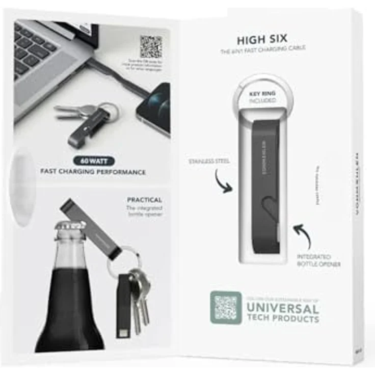 VONMÄHLEN High Six 6in1 Charging Cable, spiralförmiges Lade- und Datenkabel mit USB-A/C, Micro-USB und Lightning-Adapter, schwarz – Bild 3