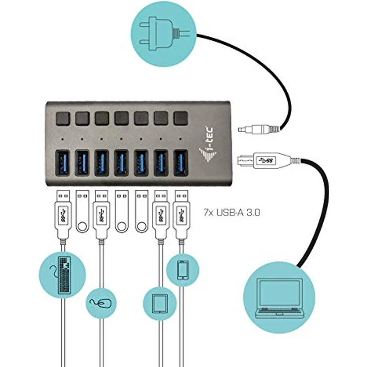 i-tec USB 3.0 HUB 7-Port mit Externem Netzadapter 36W - 7x USB 3.0-Anschluss, Kompatibel mit Laptop, Tablet, PC – Bild 2