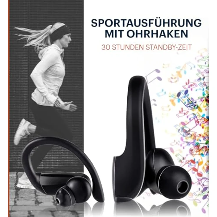 Grundig True Wireless Sport-Kopfhörer mit Bluetooth, bis zu 30 Std. Spielzeit, USB-C Schnellladung, bequemer Sitz – Bild 3