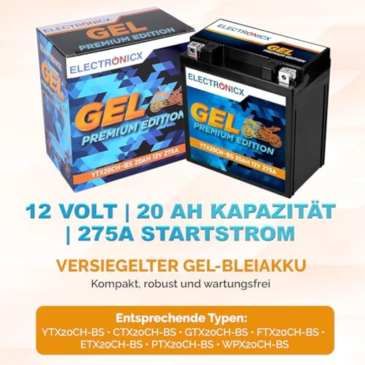 Electronicx Extreme Edition GEL Batterie 20Ah 12V, wartungsfrei, auslaufsicher, vibrationsfest für Motorrad, Roller und ATV – Bild 5