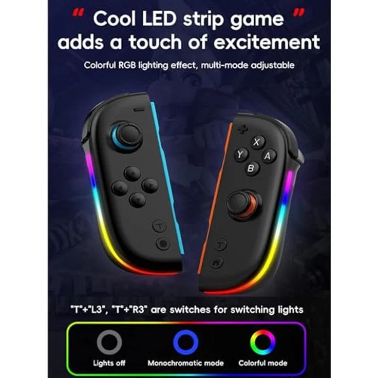 Wigento Joysticks für Nintendo Switch, Split Controller mit Hall Effekt, RGB Beleuchtung, weiß – Bild 5