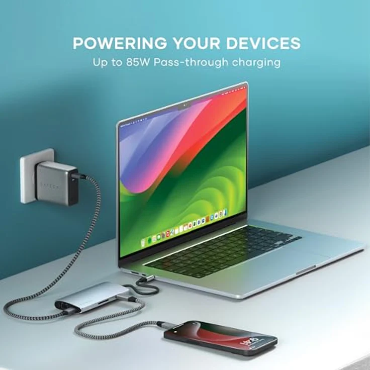 SATECHI USB C Hub Multiport Adapter V3, 8 in 1 USB-C Dongle mit 8K HDMI, 85W USB-C PD Charging, 4 USB-C Datenports, Ethernet, SD-Kartenleser für Mac, Windows – Silber – Bild 3