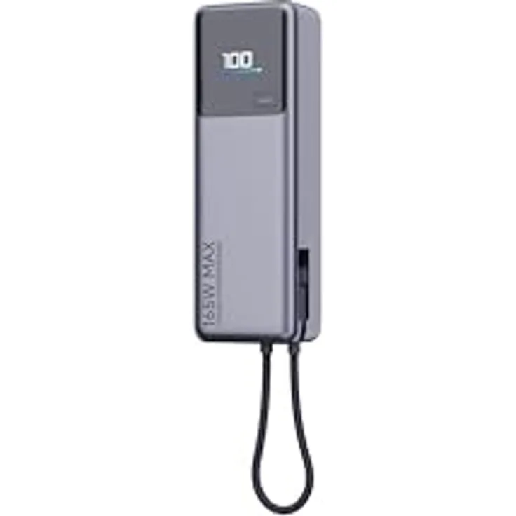 Xiaomi 165W Power Bank 10000mAh – Integriertes USB-C-Kabel, 165W Dual-Port, 120W Schnellladen, 90W Selbstladen, Lithium-Ionen-Akku, Flugzeuggeeignet, Kompaktes Design mit Farbdisplay