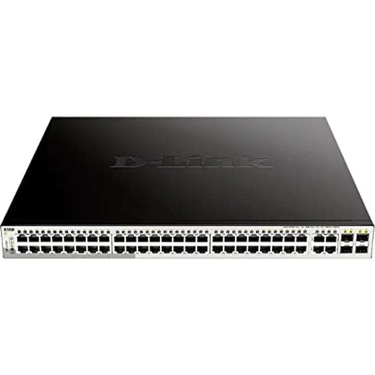 D-Link DGS-1210-52MP/E 52-Port Gigabit Smart+ Managed Switch (48 x 10/100/1000 Base-T PoE-Ports und 4 x 100/1000 Mbit/s SFP Combo-Ports, 370 W PoE-Kapazität) - Nur EU-Netzkabel