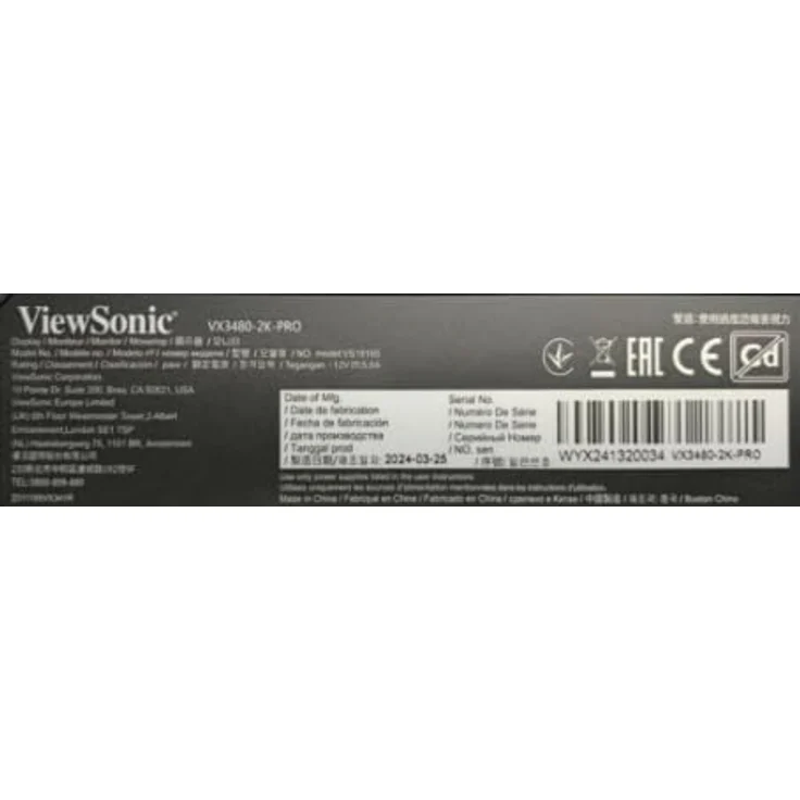 ViewSonic 34IN WQHD 3440X1440 21:9 1MS VX3480-2K-PRO 4000:1 HDMI/DP Monitor, Ultra Wide Screen, 165Hz, AMD FreeSync Premium, HDR10 (Schwarz) – Bild 2
