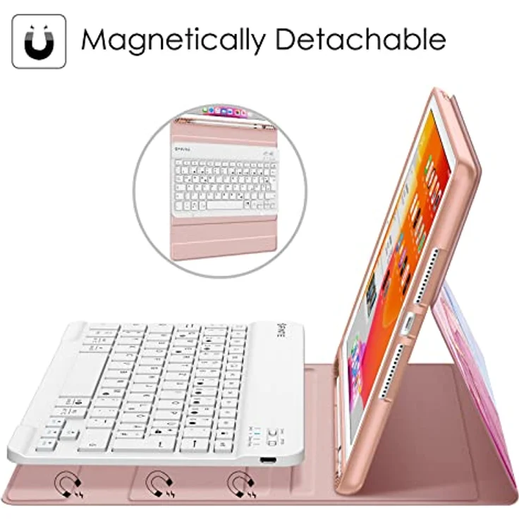 Fintie Tastatur Hülle für iPad 10.2 Zoll (9/8/ 7 Generation - 2021/2020/2019), Marmor - Schutzhülle mit TPU Rückschale, Pencil Halter und magnetisch Abnehmbarer Tastatur mit QWERTZ Layout – Bild 3