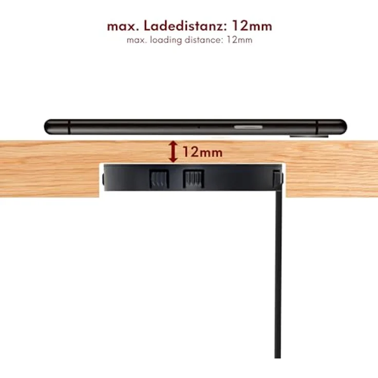 kalb Drahtloses Ladegerät 15W Unsichtbar, induktives Laden QC 3.0, 85mm x 13,5mm, universell geschützt, schwarz – Bild 3
