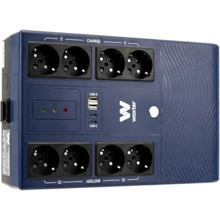 Woxter Base Multiuso UV, Line-Interaktive USV mit 720W Leistung, 8 Schuko-Steckdosen und 4 USB-Ladeanschlüssen, blau – Bild 2