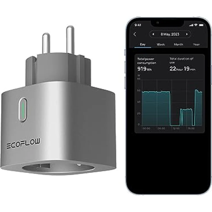 EcoFlow Smart Plug, WLAN-Steckdose, Überwachung des Stromverbrauchs & automatische Energiezuweisung, Fernsteuerung per App & Sprachsteuerung, 5011401002, EFA-SmartPlug-EU – Bild 1
