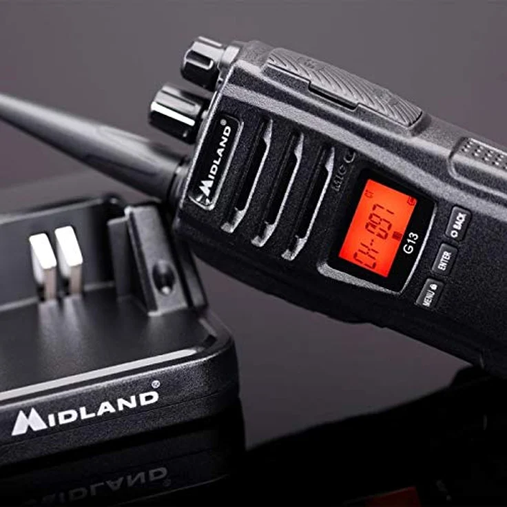Midland G13 2er Kofferset, 2X PMR446 Funkgerät, Kenwood, C1462.S1, 2X AE34 Headset, 2X Standlader, 2X Akkupack 2600 mAh, Schwarz – Bild 3