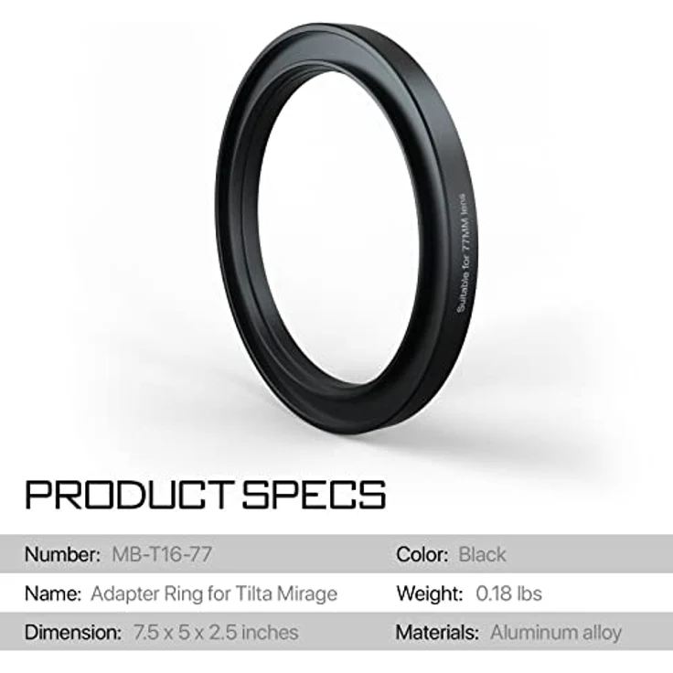 Tilta 77mm Objektivaufsätze Adapterring für MB-T16 Mirage Matte Box, Kamera Objektivadapter MB-T16-77, passend für 77mm Frontlinsen – Bild 3