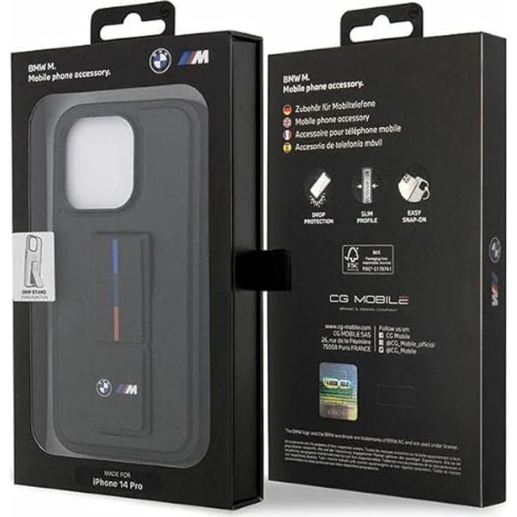 BMW Grip Stand Hot Stamp iPhone 14 Pro Case - Schwarz, mit M Performance Design, Wrist Strap und integrierter Standfunktion – Bild 8