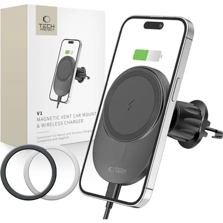 Tech-Protect MM15W-V1, Auto-Handyhalter mit MagSafe 15W Induktivlader für Lüftungsschlitze, schwarz