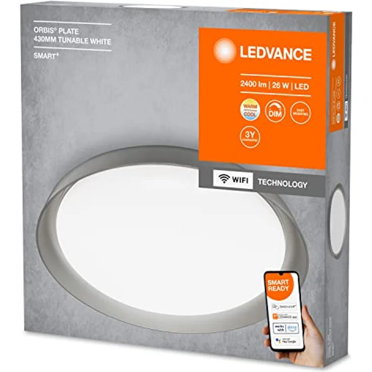LEDVANCE SMART+ WIFI ORBIS PLATE Smarte LED Wand-und Deckenleuchte für Innen mit WiFi Technologie, Lichtfarbe änderbar (3000K-6500K), Grau, 430mm, Kompatibel mit Google und Alexa Voice Control – Bild 5
