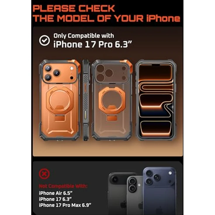 SUPCASE Unicorn Beetle Grip für iPhone 17 Pro Hülle, Militärstandard Fallschutz, MagSafe-kompatibel, integrierter Ständer & Kamerabedientaste, Coral – Bild 2
