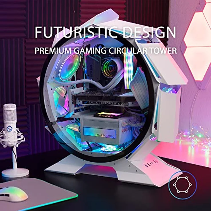 MarsGaming MCORB Weiß, Micro-ATX XL Gaming PC-Gehäuse, Custom Rundes Design, Gehärtetes Doppelglas, MCORBW – Bild 2