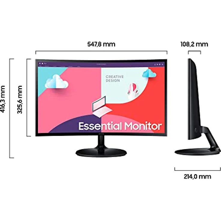 Samsung S36C Essential Monitor S24C364EAU, Curved, 24 Zoll, VA-Panel, Full HD-Auflösung, AMD FreeSync, 4 ms Reaktionszeit, Bildwiederholrate 75 Hz, Schwarz – Bild 2