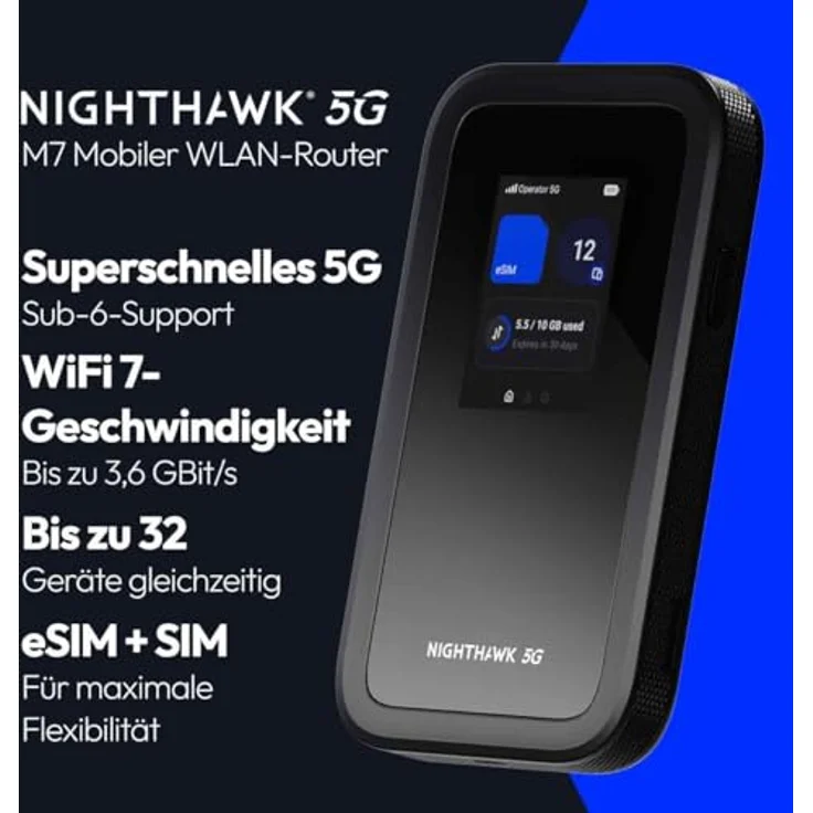 Netgear MH7150 Nighthawk 5G Mobile Hotspot, Dual-Band WLAN Router mit eSIM und integriertem Bildschirm, Schwarz – Bild 3