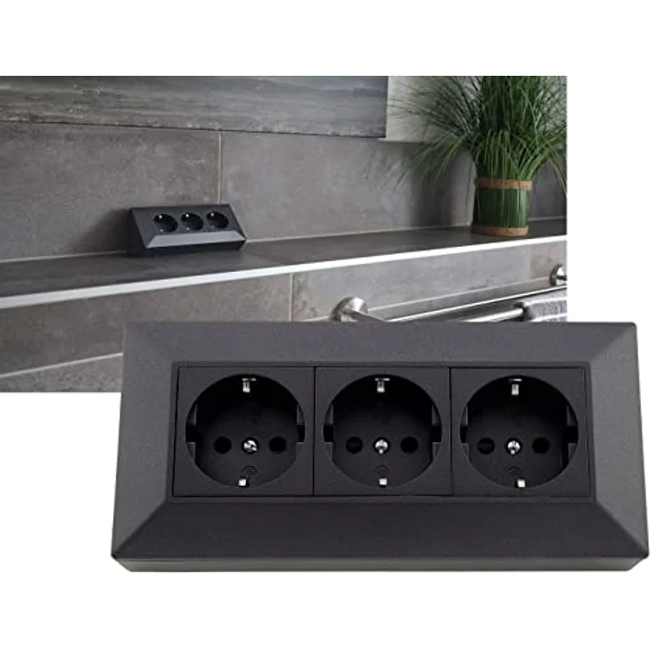 ChiliTec Steckdosenblock Ecksteckdose 3-Fach Mehrfachstecksose Anthrazit, für Küche Büro Werkstatt, Aufbau Unterbau Montage – Bild 4